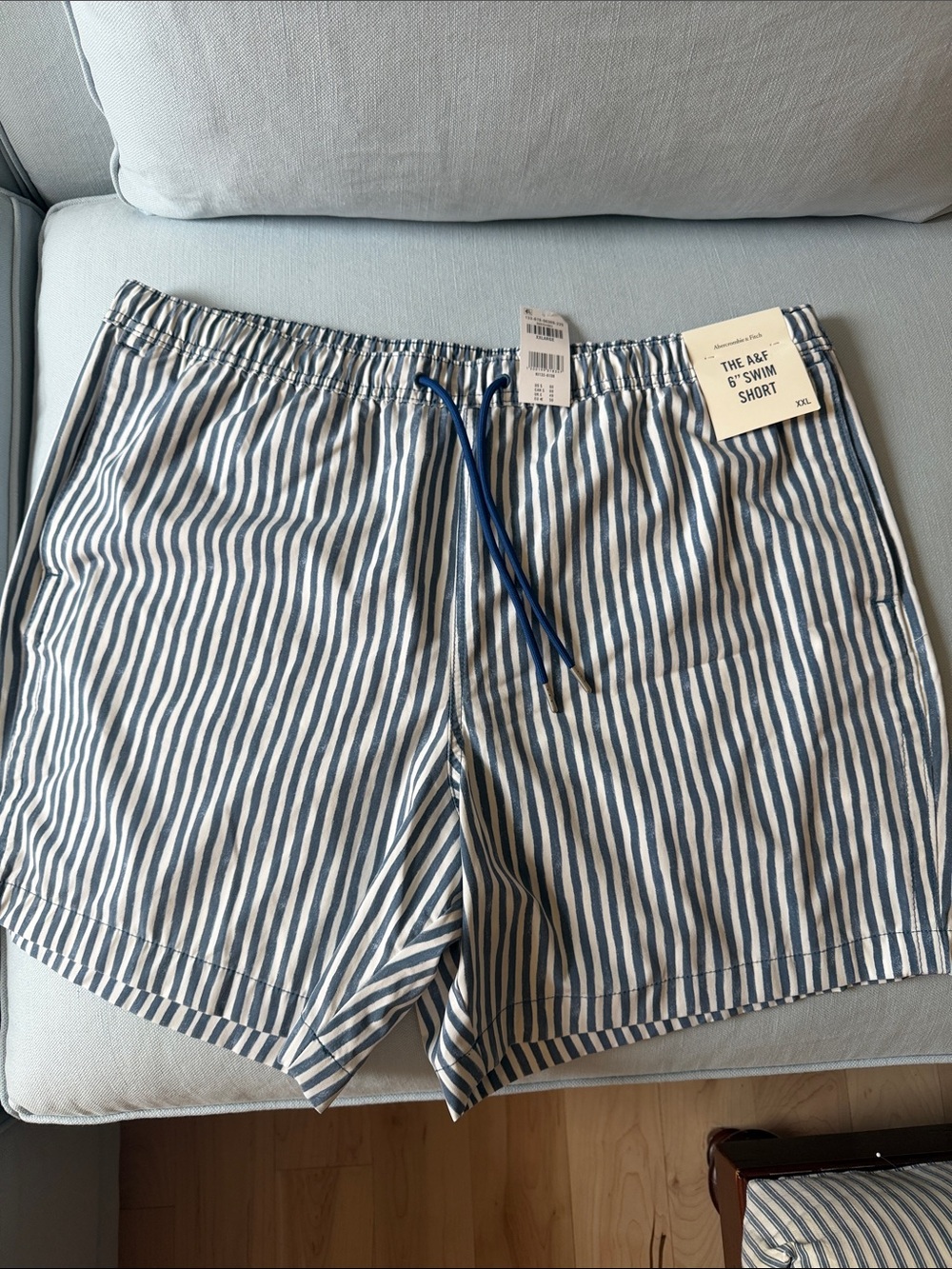 Abercrombie & Fitch Blue and White Striped Swim Shorts